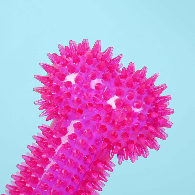 Interactive Squeaky Plush Dog Toy - ของเล่นสุนัขกัดแทะ รูปทรงกระดูก ลูกบอลมีหนาม ทำจากพลาสติก TPR ทนทานต่อการกัด