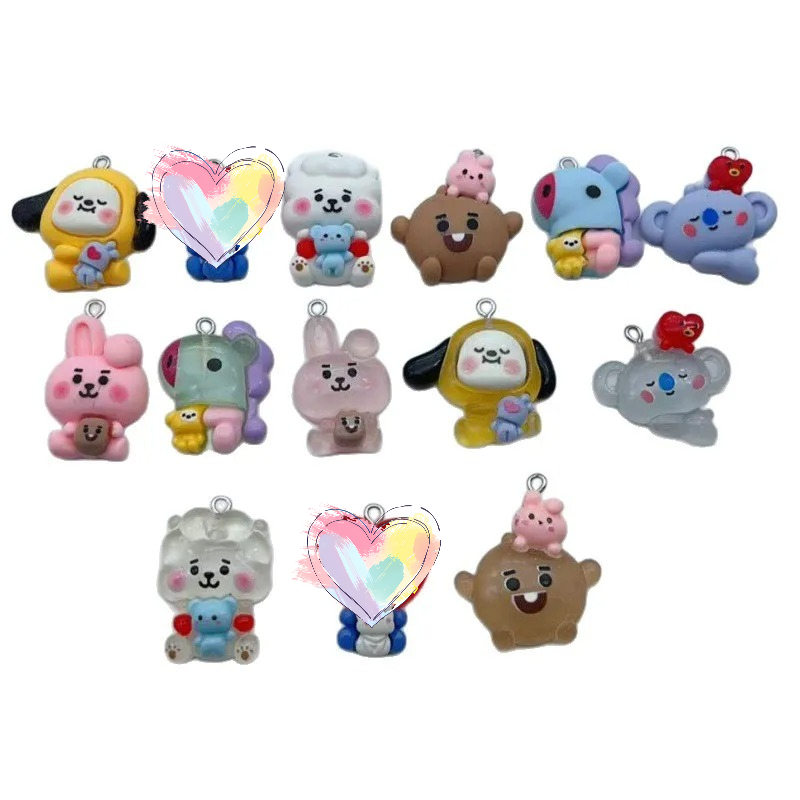 Dog Toys - พวงกุญแจ BT21 การ์ตูนเรซิ่นใสสีสันสดใส รูปสุนัข โคอาลา และกระต่าย