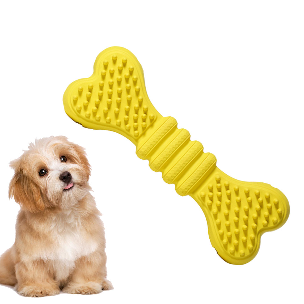Teeth Cleaning Dog Chew Bone - ของเล่นสำหรับสุนัข รูปทรงกระดูก ช่วยทำความสะอาดฟัน ทนทานต่อการกัด ของเล่นสัตว์เลี้ยงแบบโต้ตอบได้ สีเหลือง