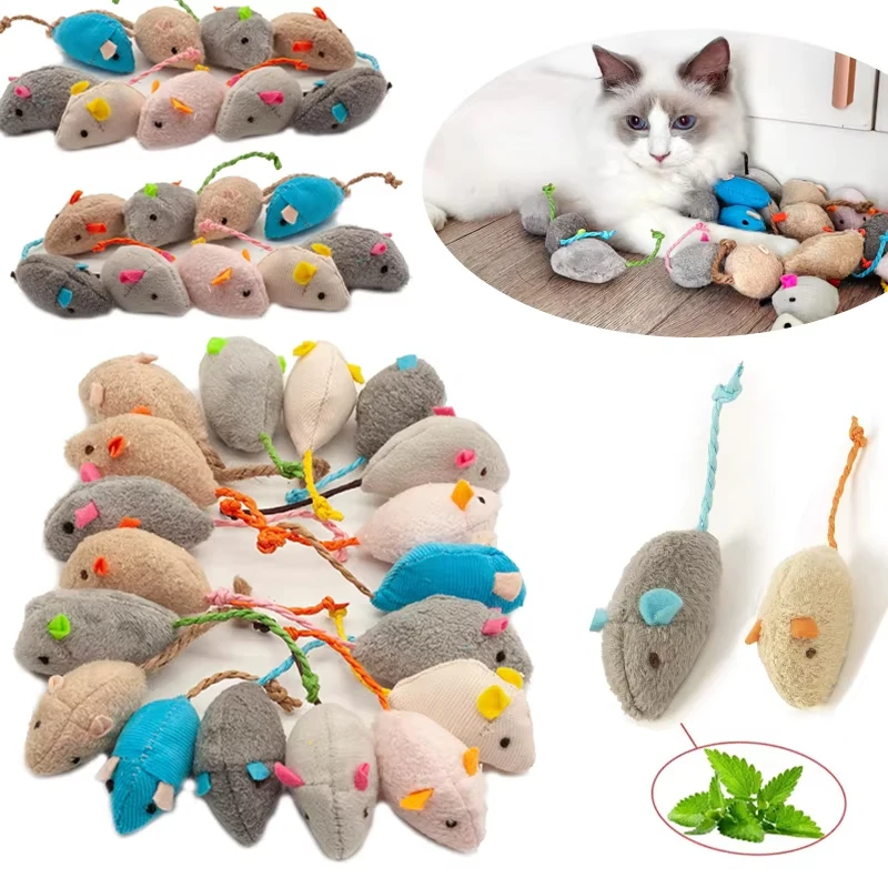 Catnip Interactive Plush Mouse - ของเล่นแมวรูปหนูพร้อมเสียงกรุ๊งกริ๊ง 5 ชิ้น บรรจุแคทนิปไว้แล้ว ของเล่นแมวขนเทียมแบบอินเทอร์แอคทีฟ ของเล่นแคทนิปสำหรับแมวเลี้ยงในบ้าน