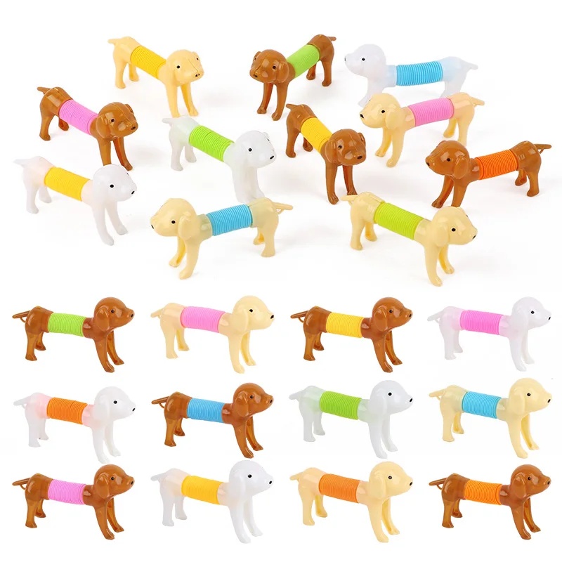 Interactive Squeaky Plush Dog Toy - ของเล่นสุนัขยืดหยุ่นได้ ทนทาน สีสันสดใส 6/12 ชิ้น สปริงยืดหดได้