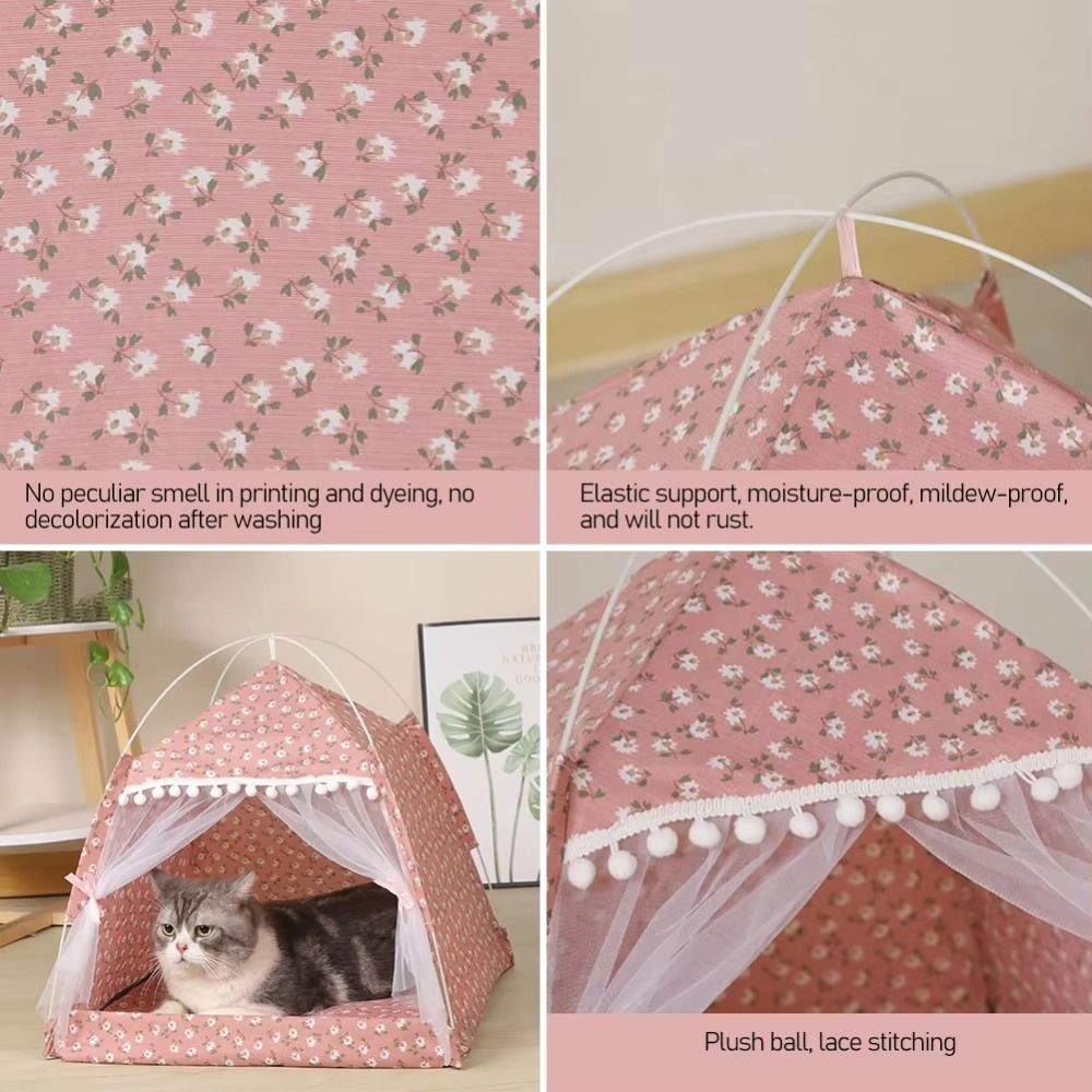 Pet Beds - เตียงนอนแมวแบบเต็นท์ ดีไซน์น่ารัก ระบายอากาศได้ดี พับเก็บได้ แข็งแรง ทนทาน